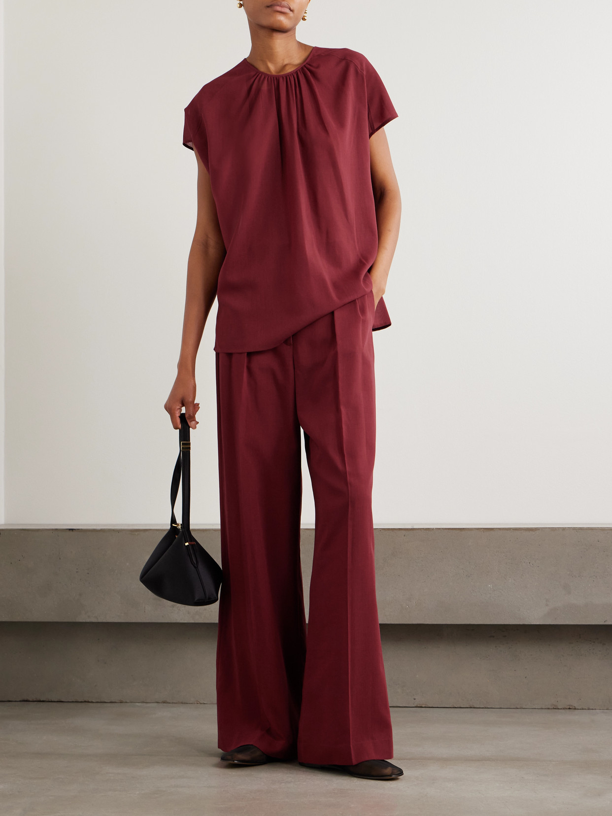 Broca Gathered Wool-Blend Crepe Blouse