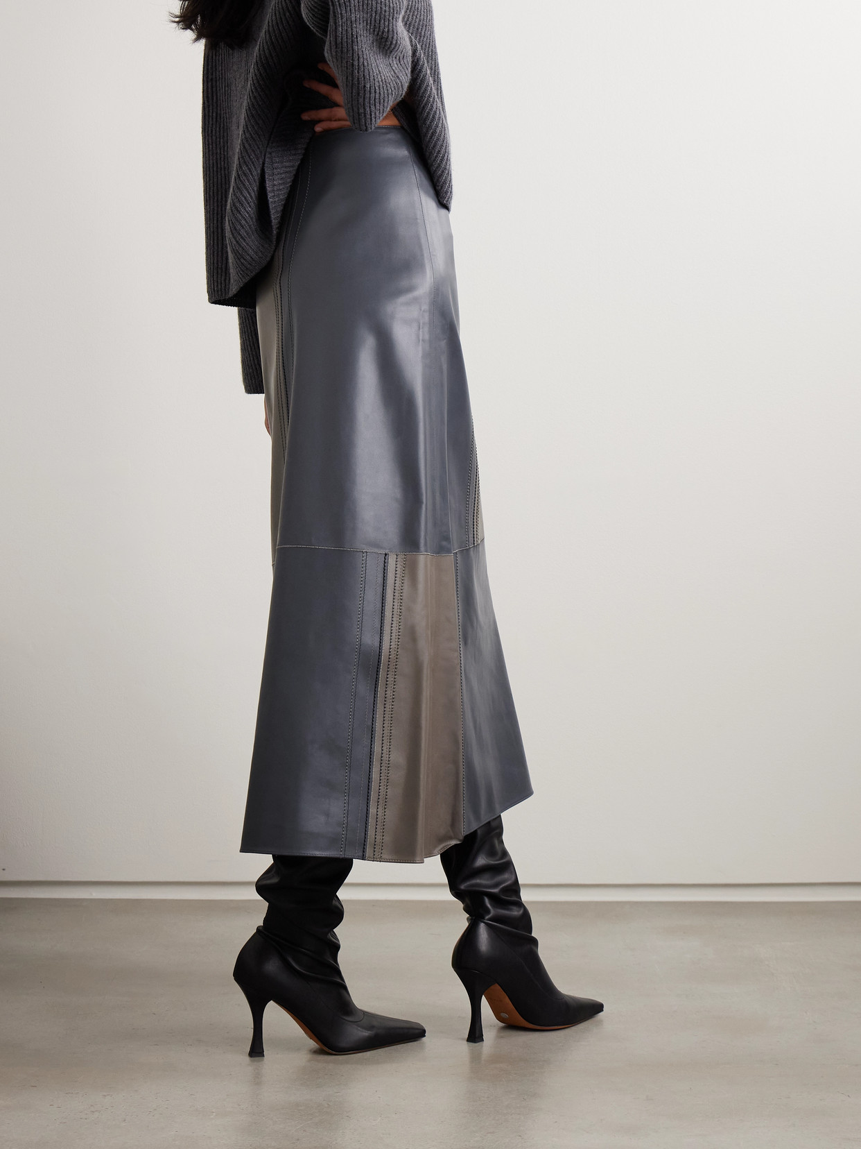 Joseph Cezanne Paneled Leather Midi Skirt In Gray