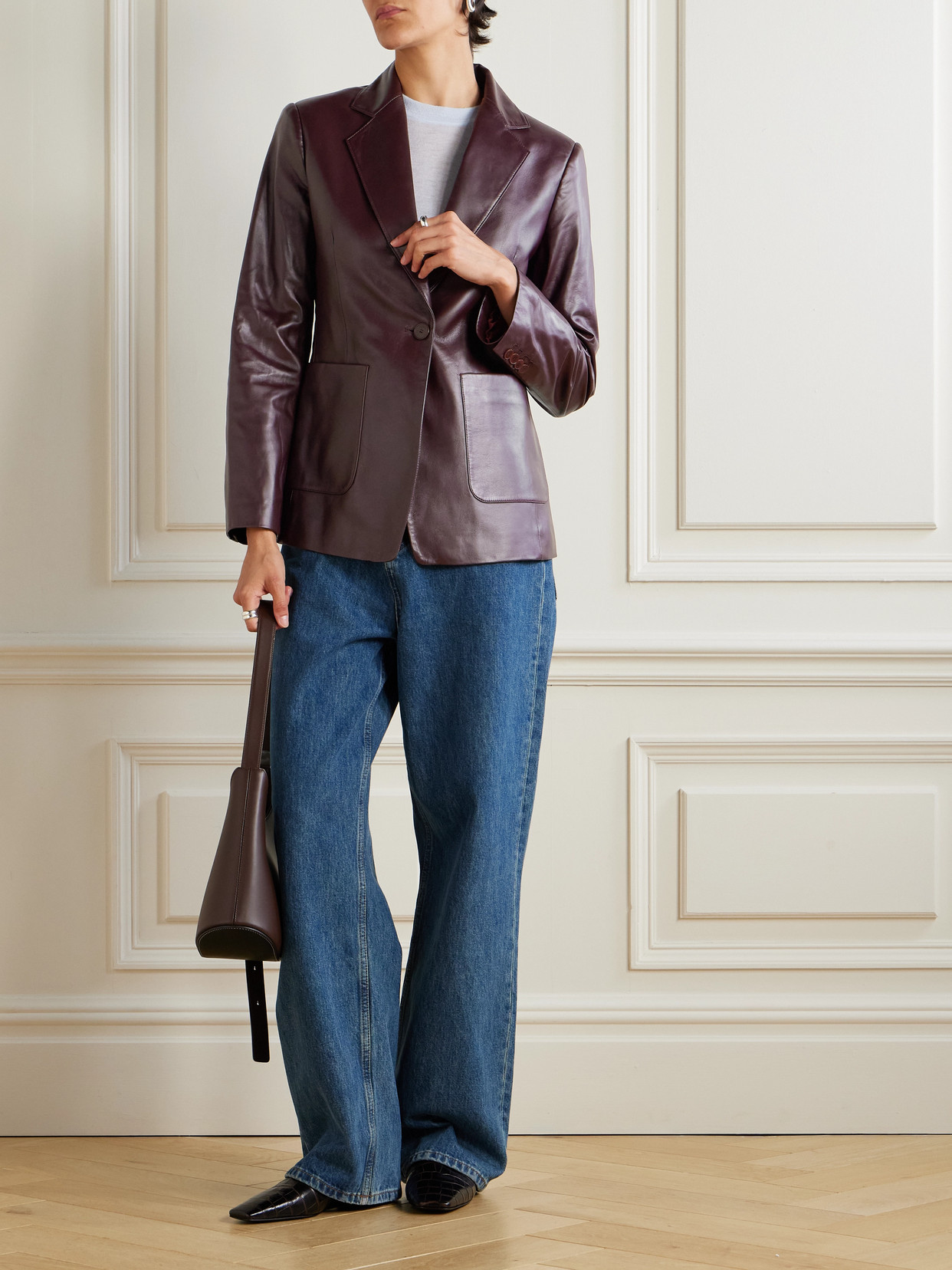 Joseph Glenview Leather Blazer In Brown