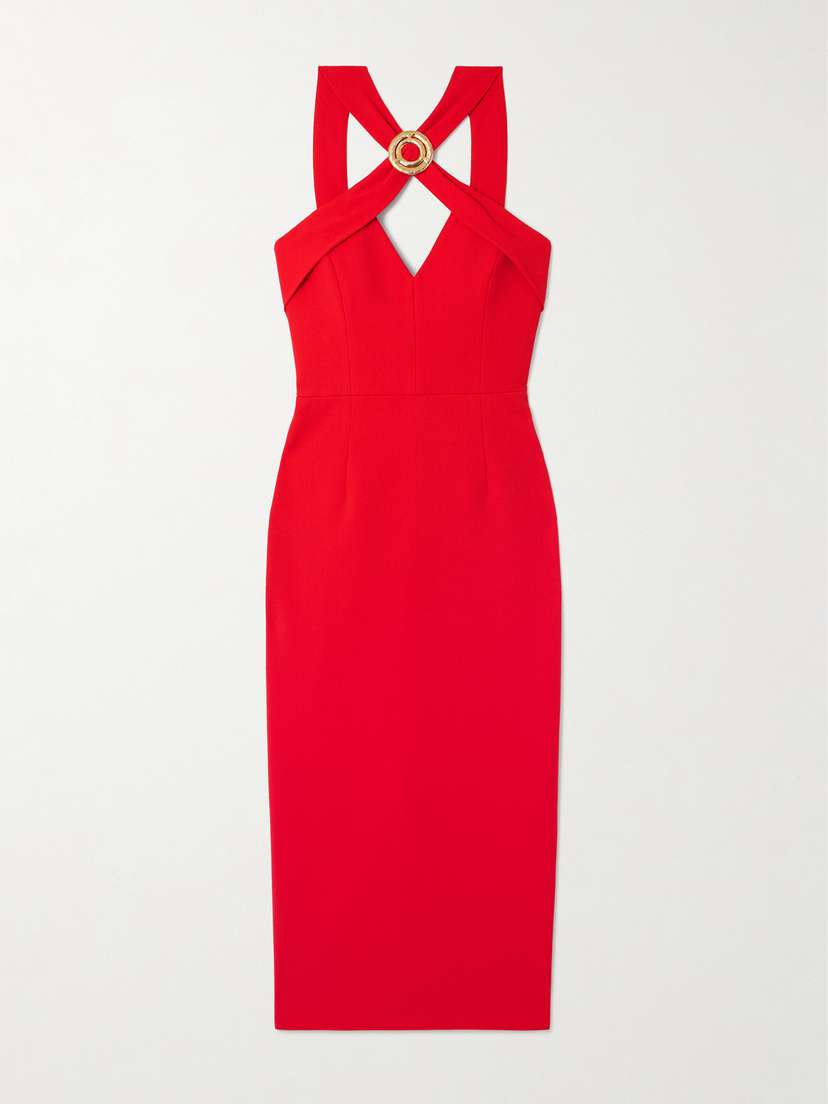 Rebecca Vallance Cameron Embellished Crepe Midi Dress