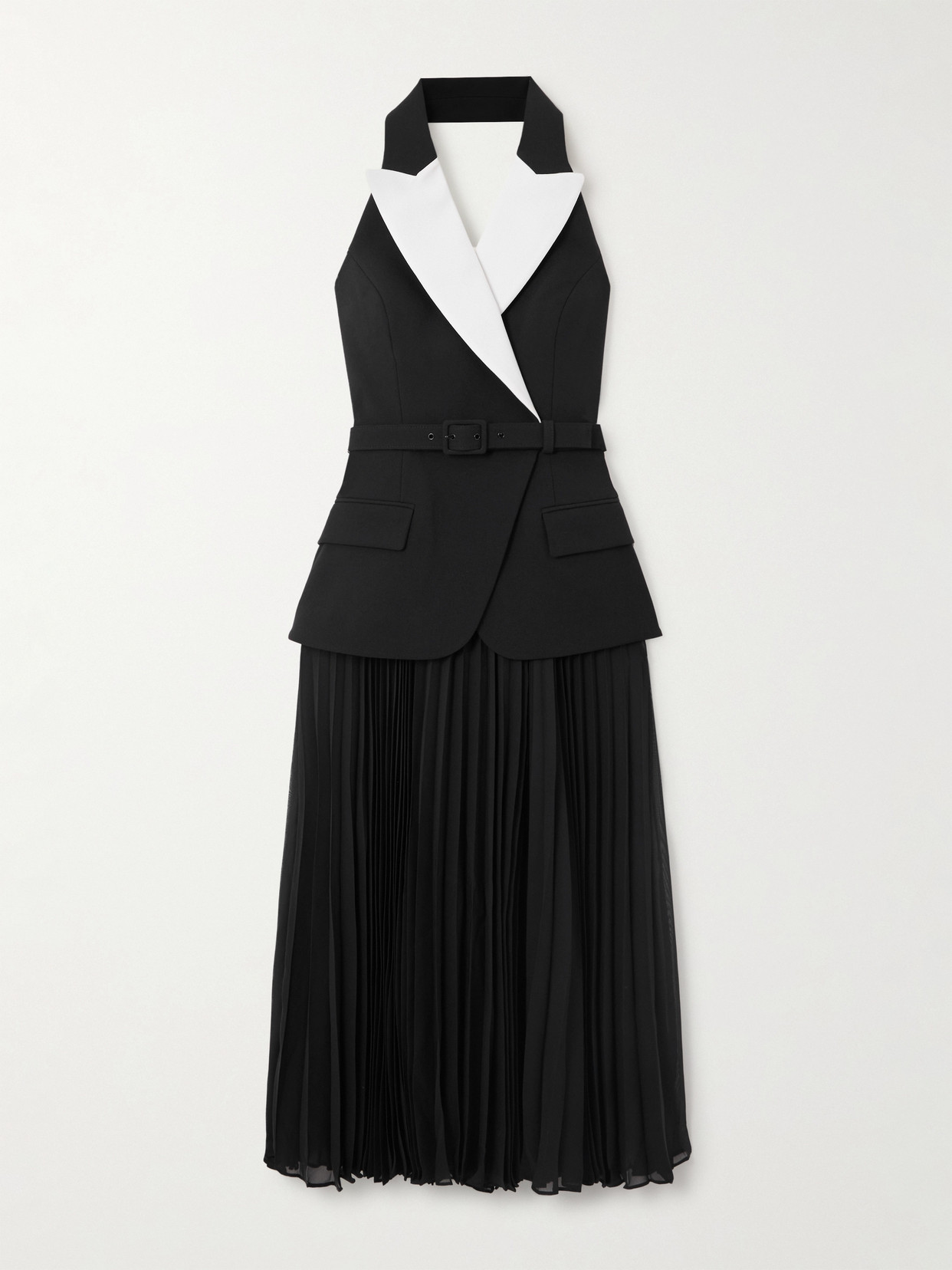 Rebecca Vallance Womens Black And White Emma Pleated Stretch-woven Midi Dress In Black