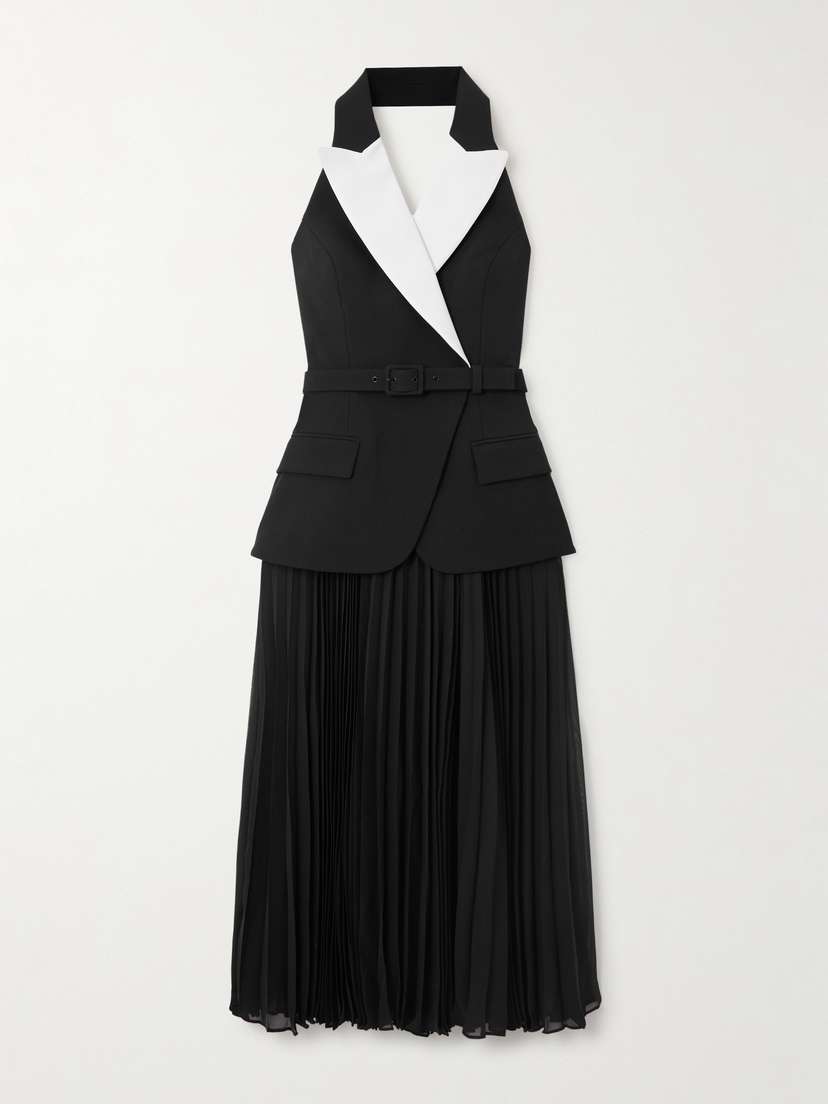 Rebecca Vallance Emma Belted Layered Pleated Crepe Midi Dress