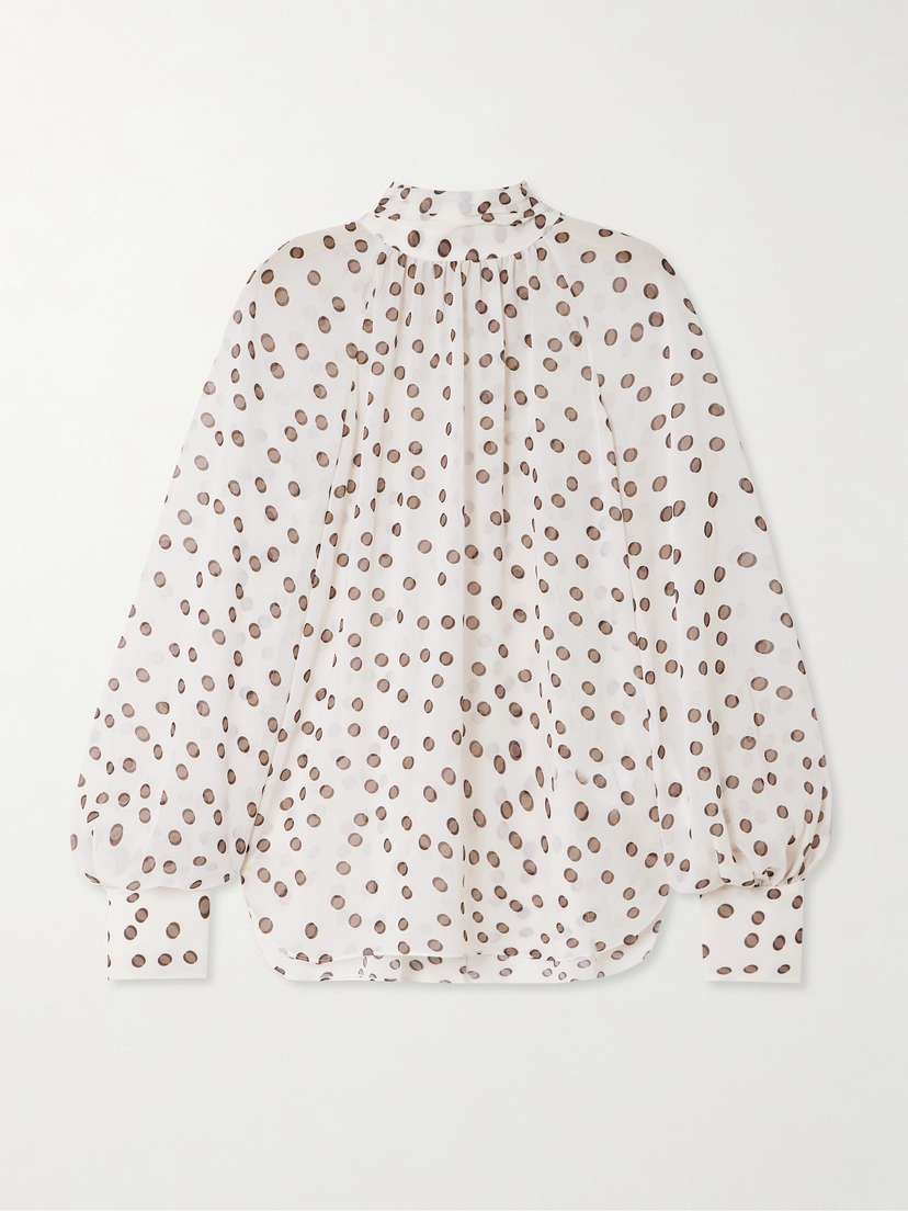 Rebecca Vallance Candice Polka-dot Crepe De Chine Turtleneck Blouse