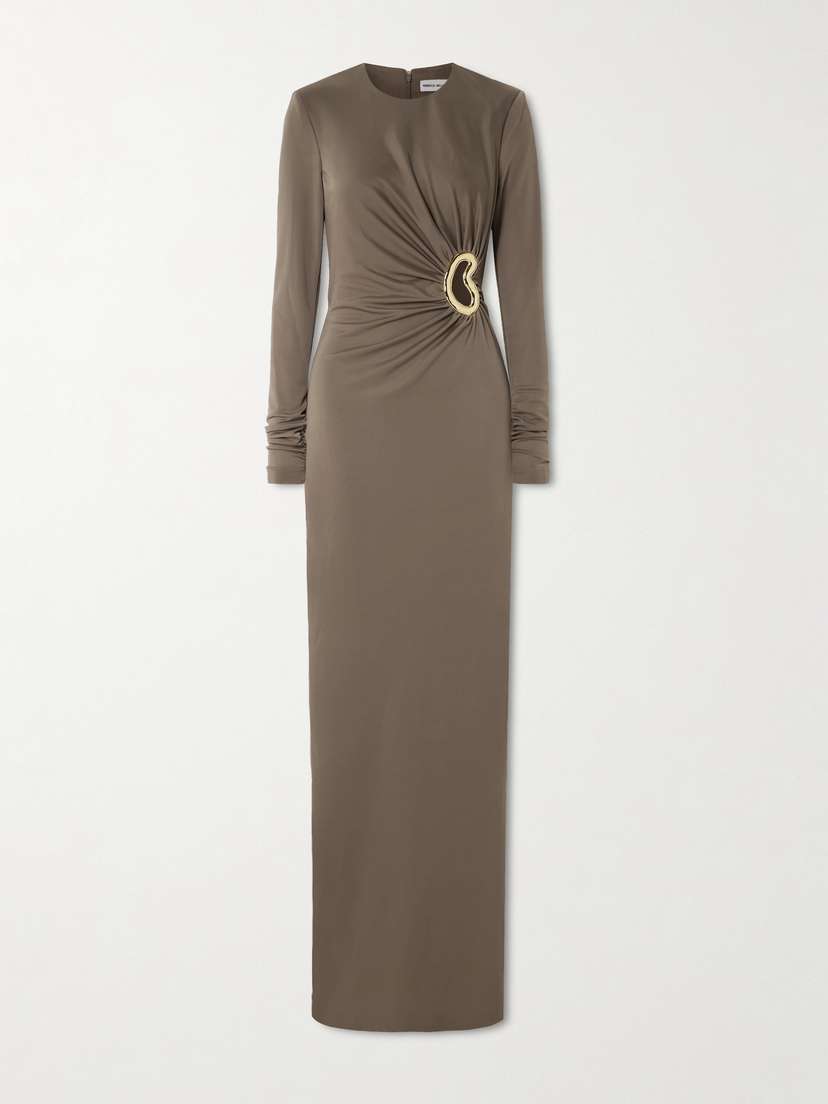 Rebecca Vallance Mischa Embellished Gathered Stretch-jersey Gown