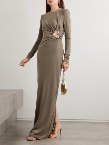 Rebecca Vallance Mischa embellished gathered stretch-jersey gown