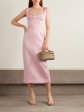 Rebecca Vallance Aymee gathered satin-twill midi dress