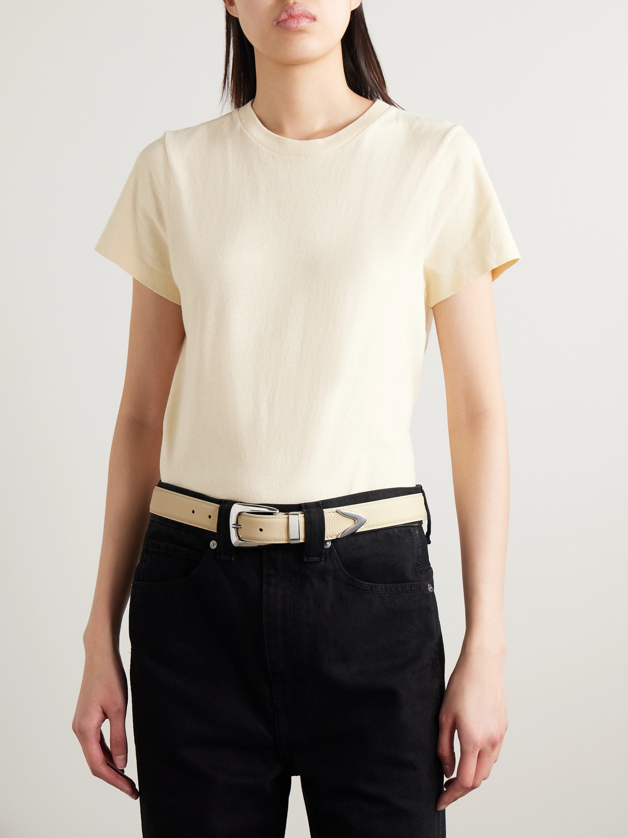 Khaite Benny Textured-leather Belt In Ivory