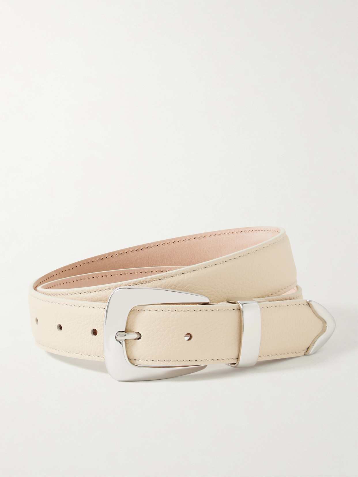 Khaite Benny Textured-leather Belt In Ivory
