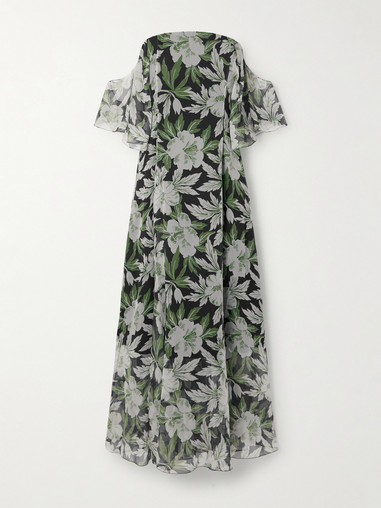 Loewe Off-the-shoulder Floral-print Silk-crepon Midi Dress In Green