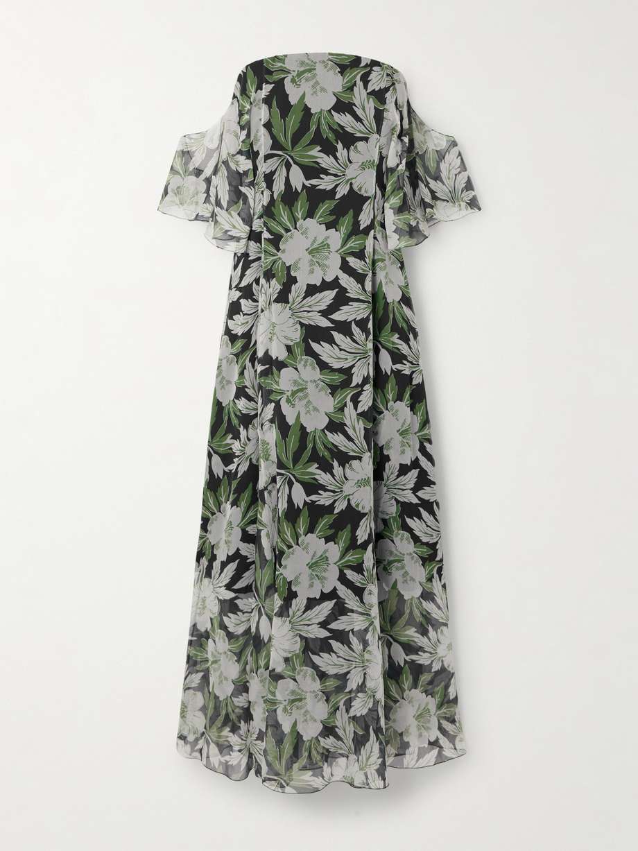 off-the-shoulder floral-print silk-crepon midi dress