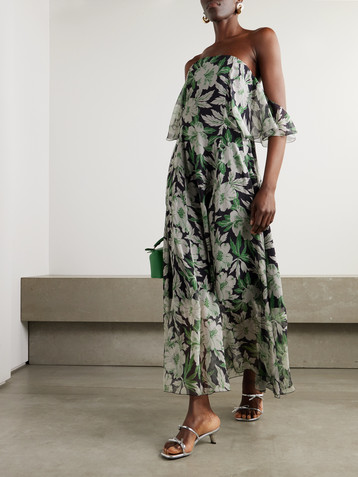 Loewe Off-the-shoulder floral-print silk-crepon midi dress
