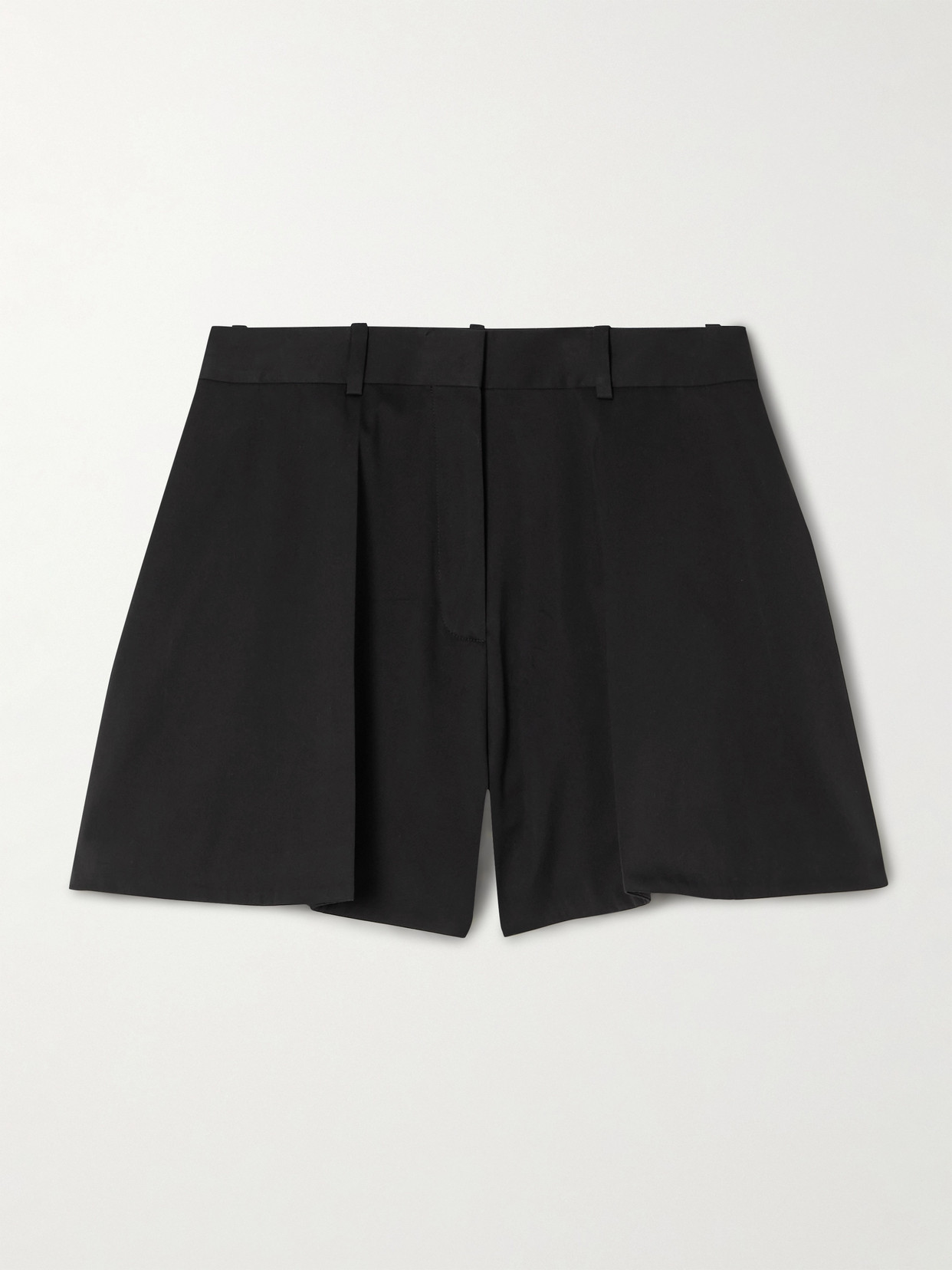 Loewe Pleated Cotton And Silk-blend Sateen Shorts In Black