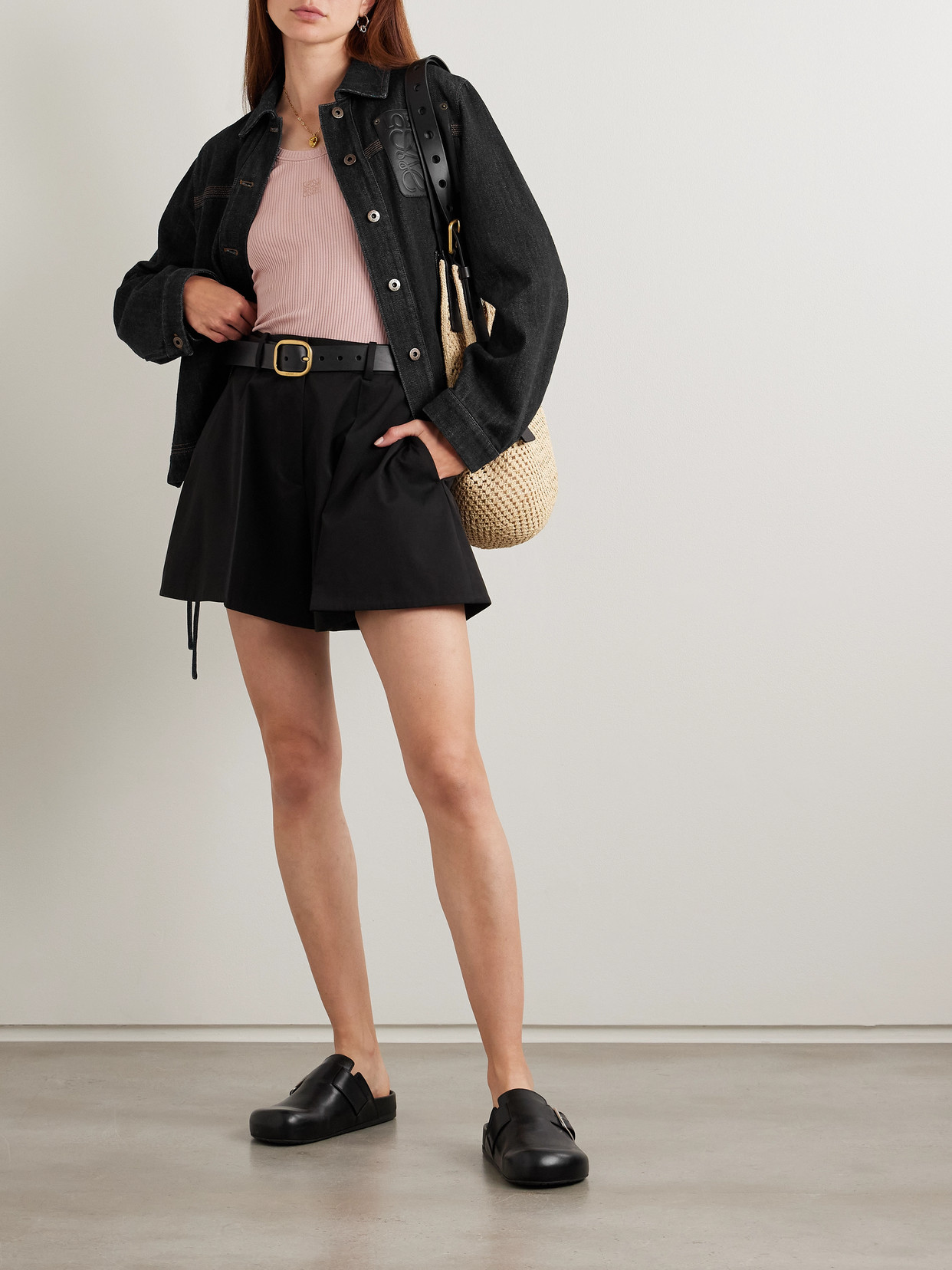 Loewe Pleated Cotton And Silk-blend Sateen Shorts In Black