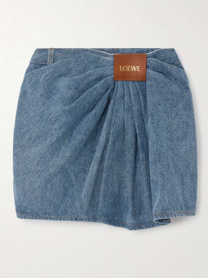 Loewe Leather-trimmed Draped Denim Mini Skirt