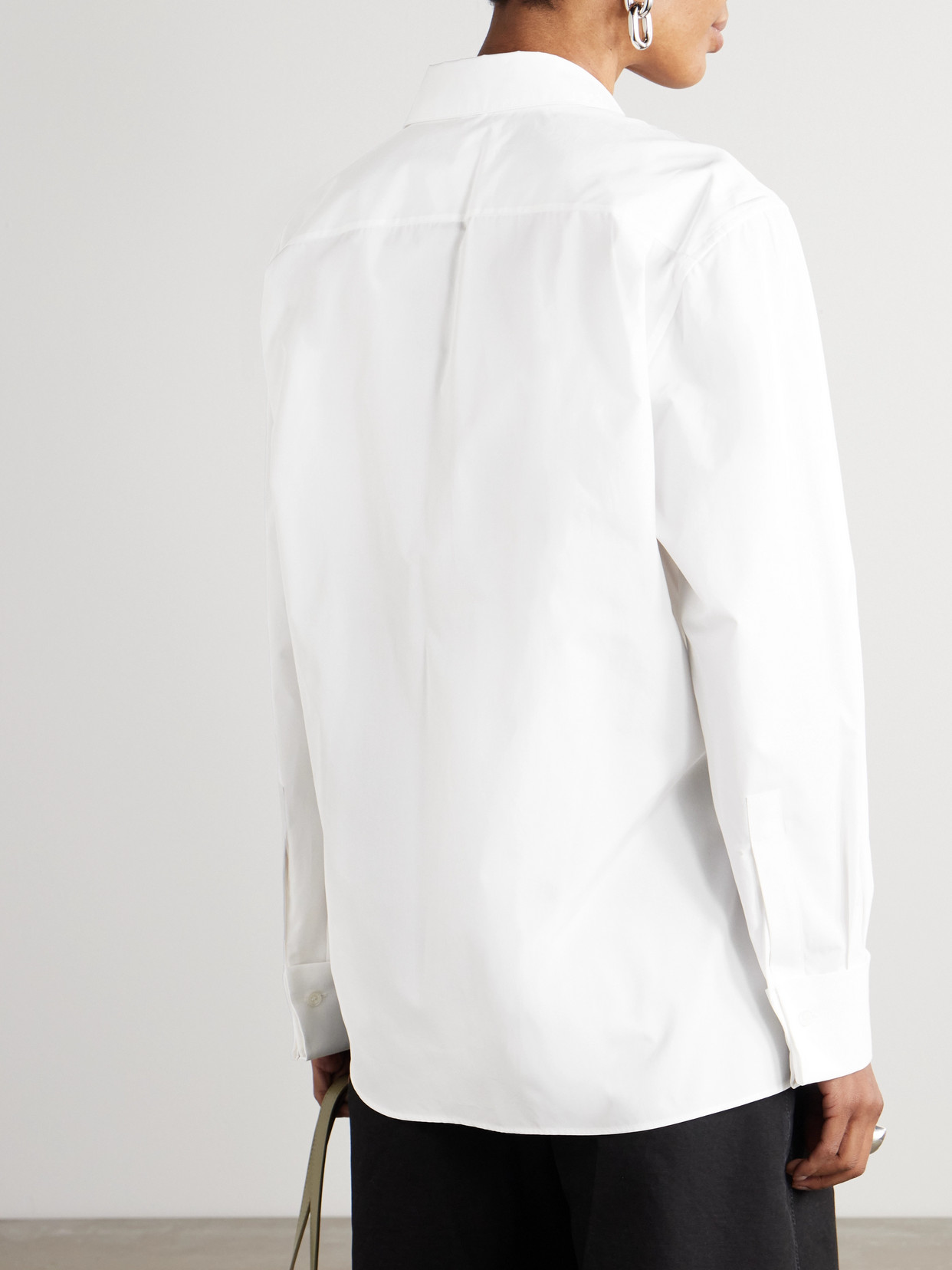 Loewe Wrap-effect Leather-trimmed Cotton-poplin Shirt In White