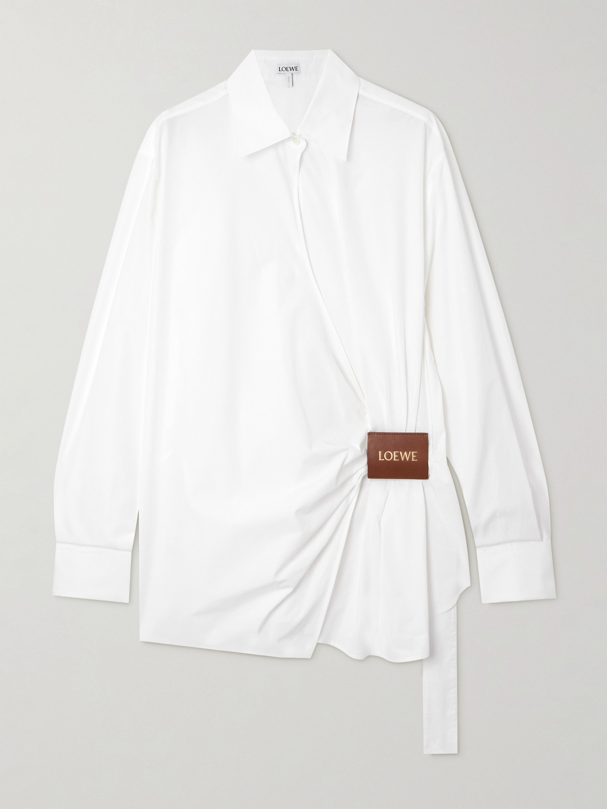 Loewe Wrap-effect Leather-trimmed Cotton-poplin Shirt In White
