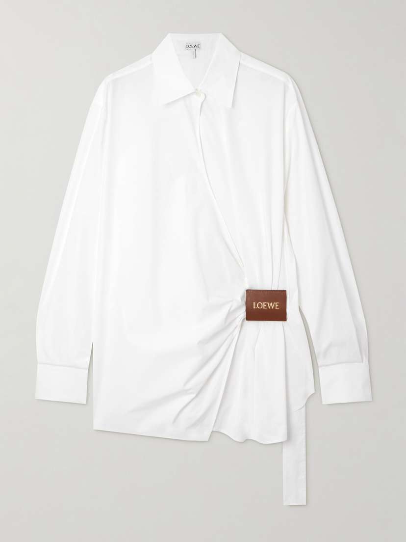 Loewe Wrap-effect Leather-trimmed Cotton-poplin Shirt
