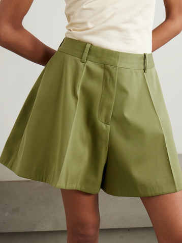 Loewe Pleated cotton and silk-blend sateen shorts