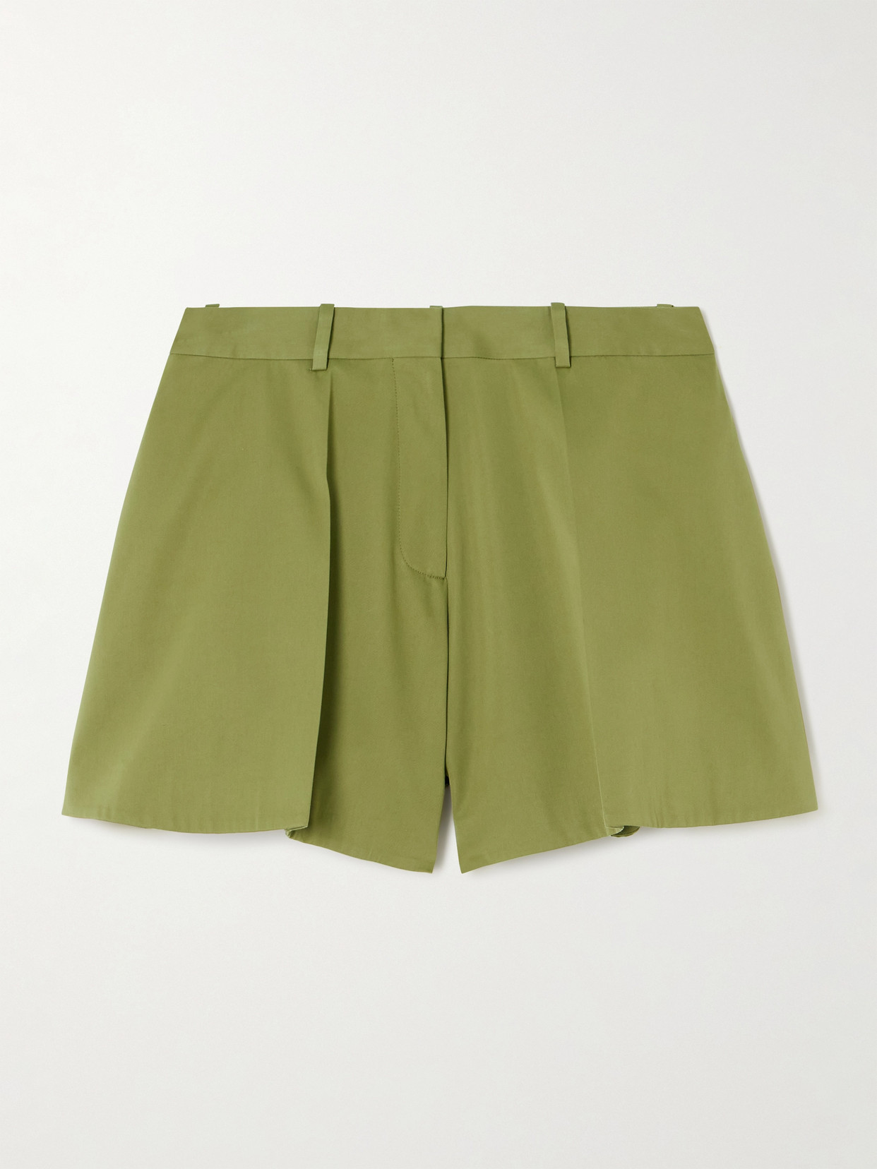Loewe Pleated Cotton And Silk-blend Sateen Shorts In Green