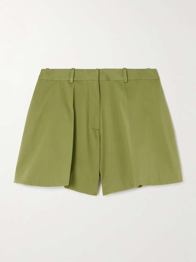 Loewe Pleated Cotton And Silk-blend Sateen Shorts