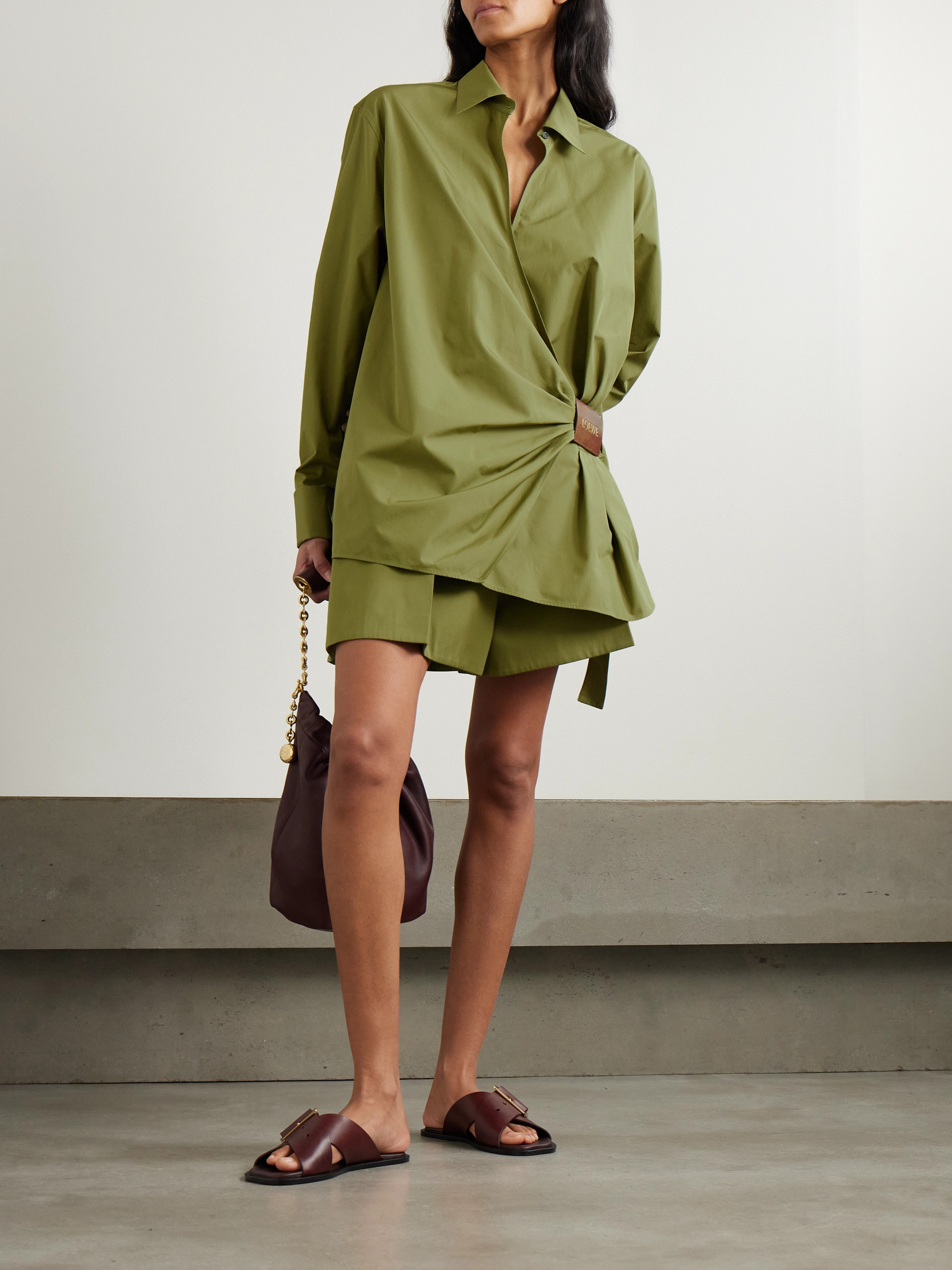 Loewe Pleated cotton and silk-blend sateen shorts thumbnail