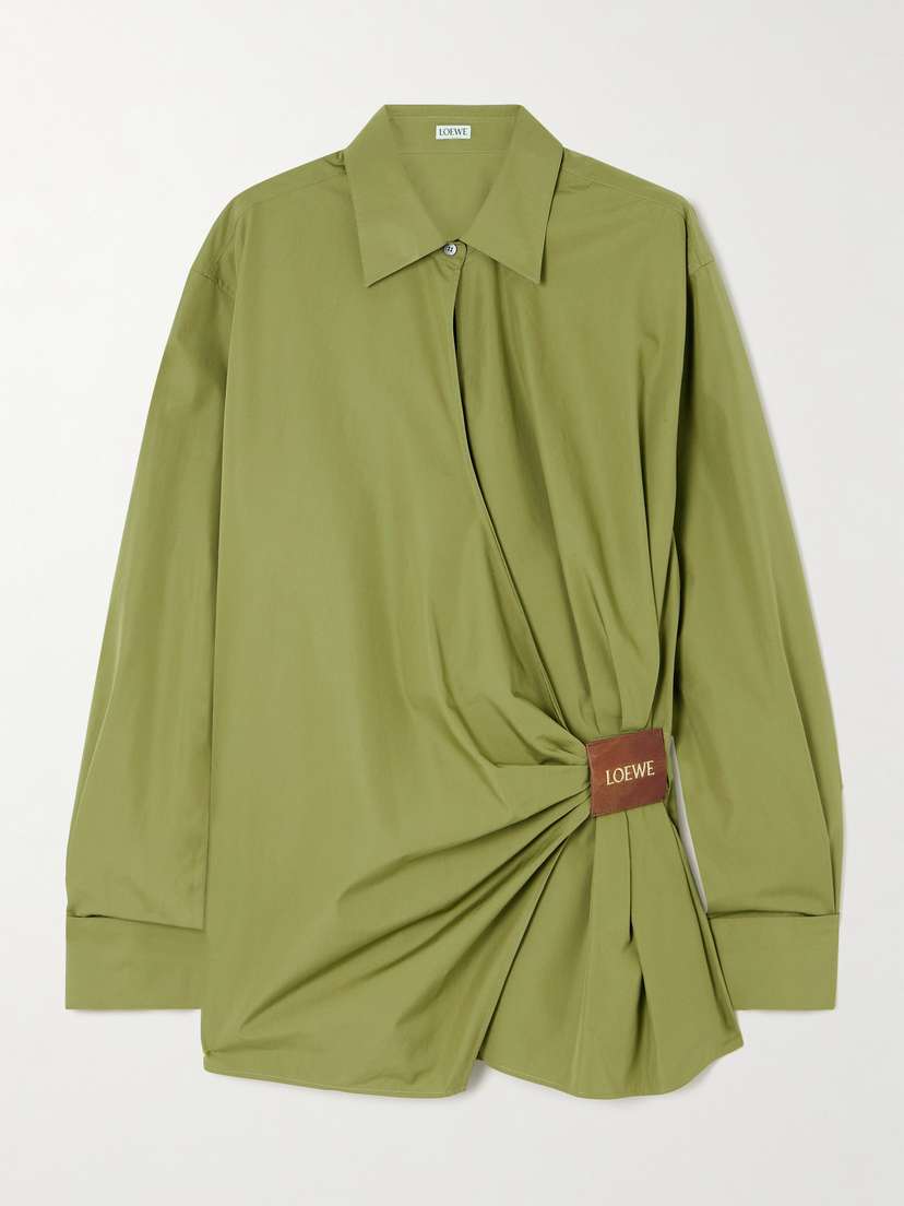 Loewe Wrap-effect Leather-trimmed Cotton-poplin Shirt