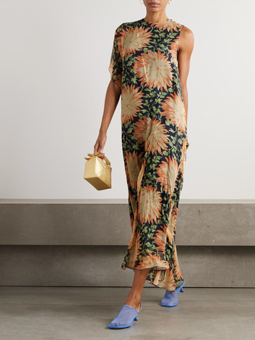 Loewe One-sleeve asymmetric floral-print silk-crepon dress