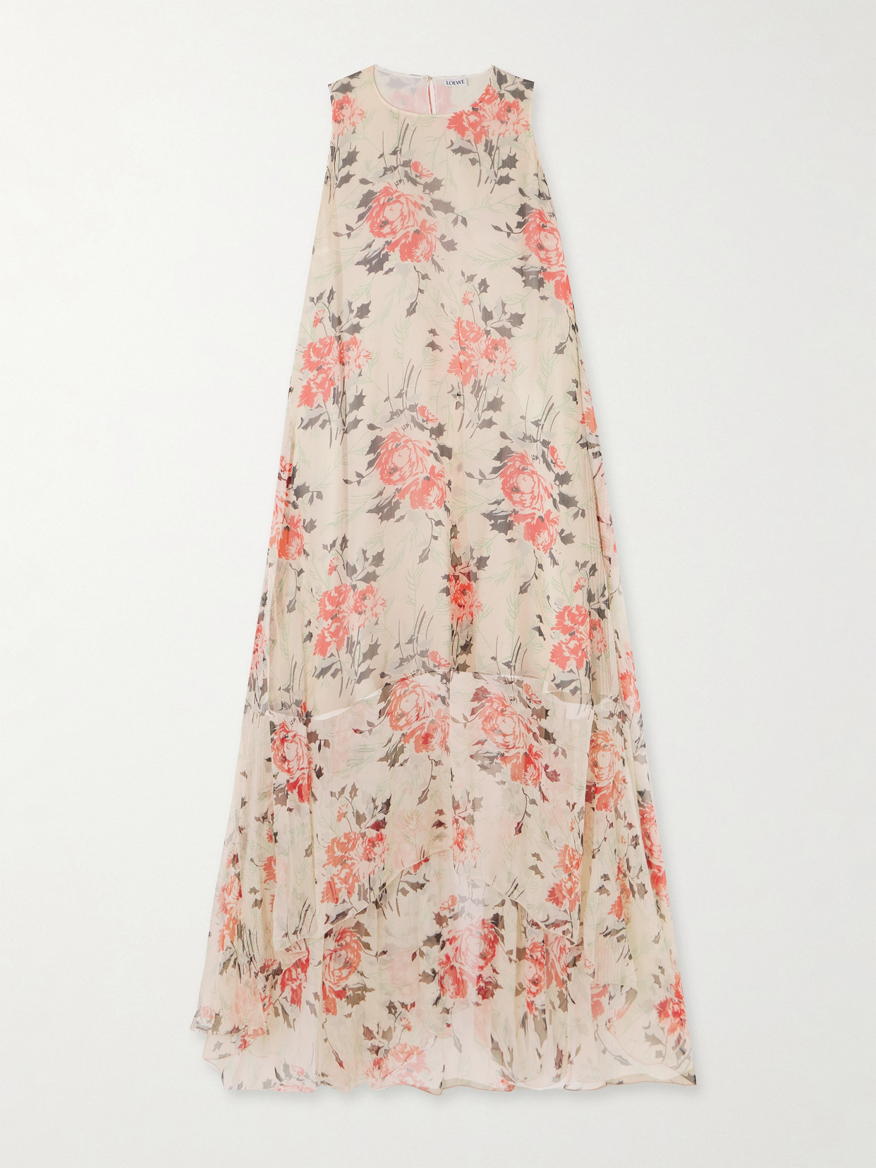 LOEWE - Asymmetric Floral-print Silk Maxi Dress - Pink
