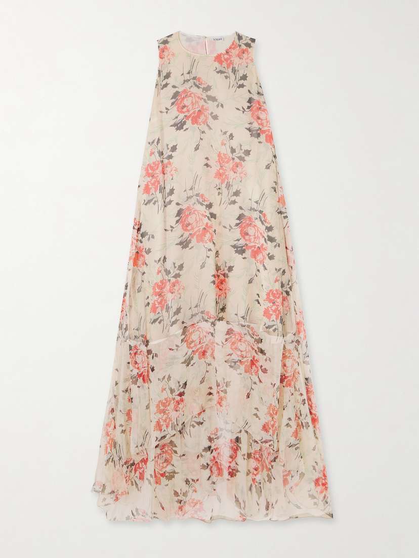 Loewe Asymmetric Floral-print Silk Maxi Dress
