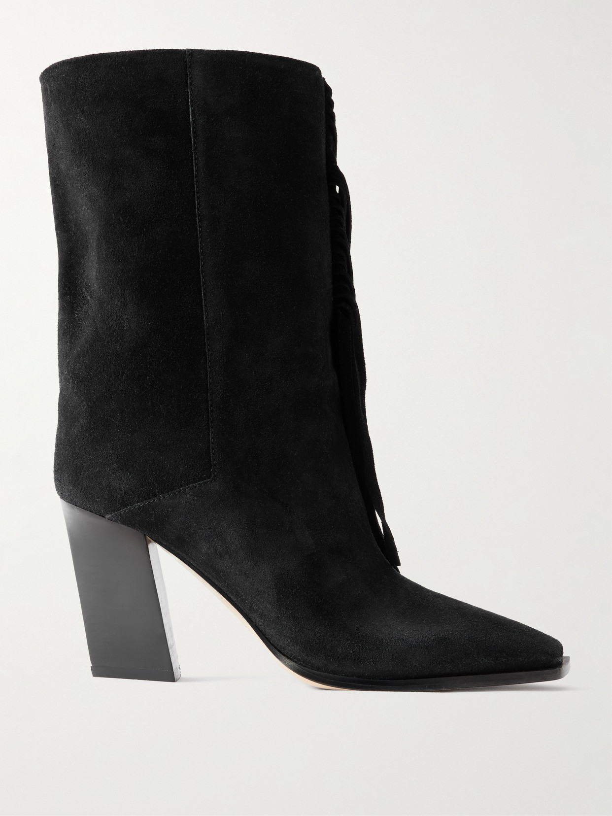 Jimmy Choo Hart 85 Fringed Suede Boots In Black