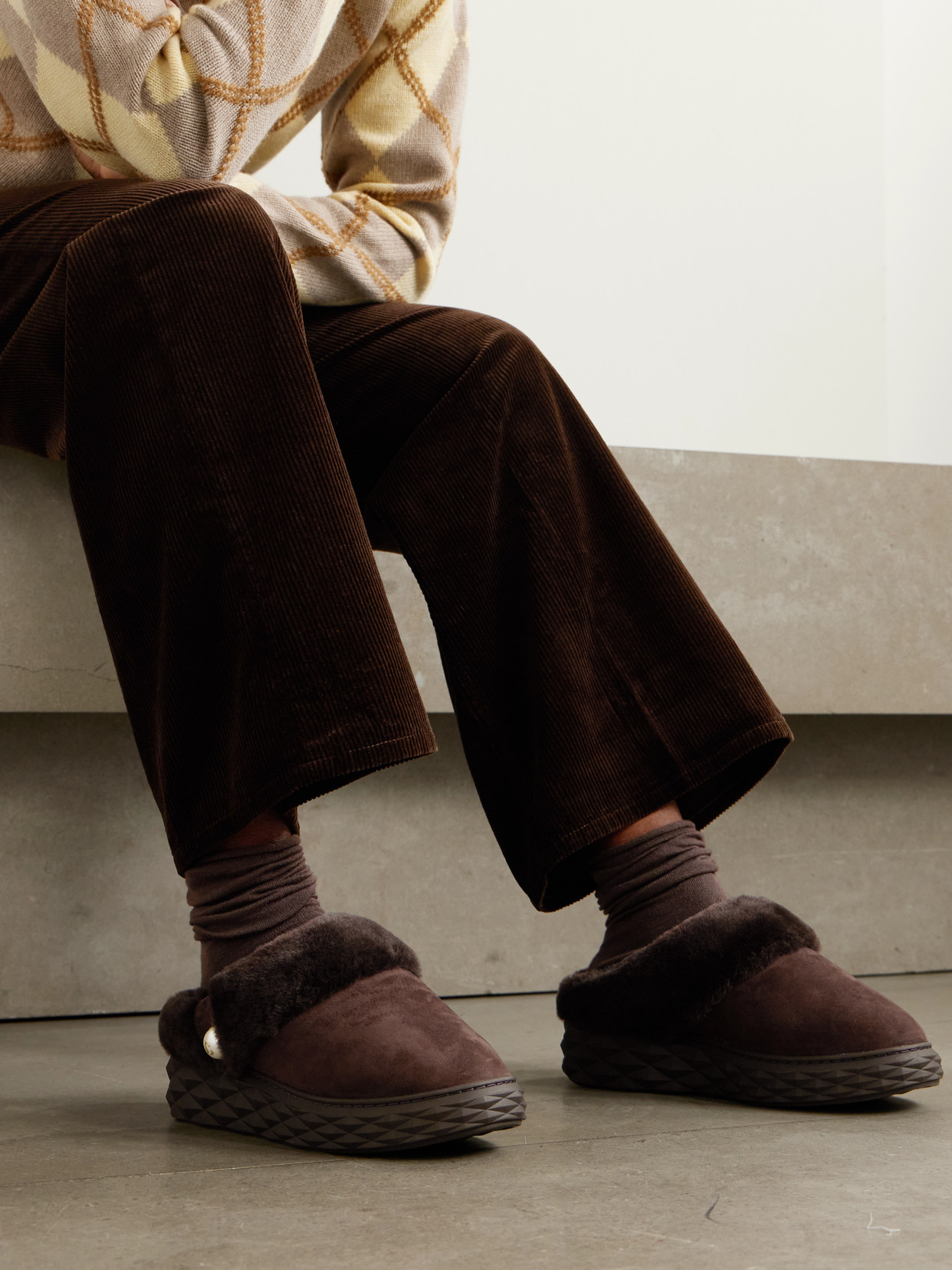 Diamond Shearling Slip-Ons