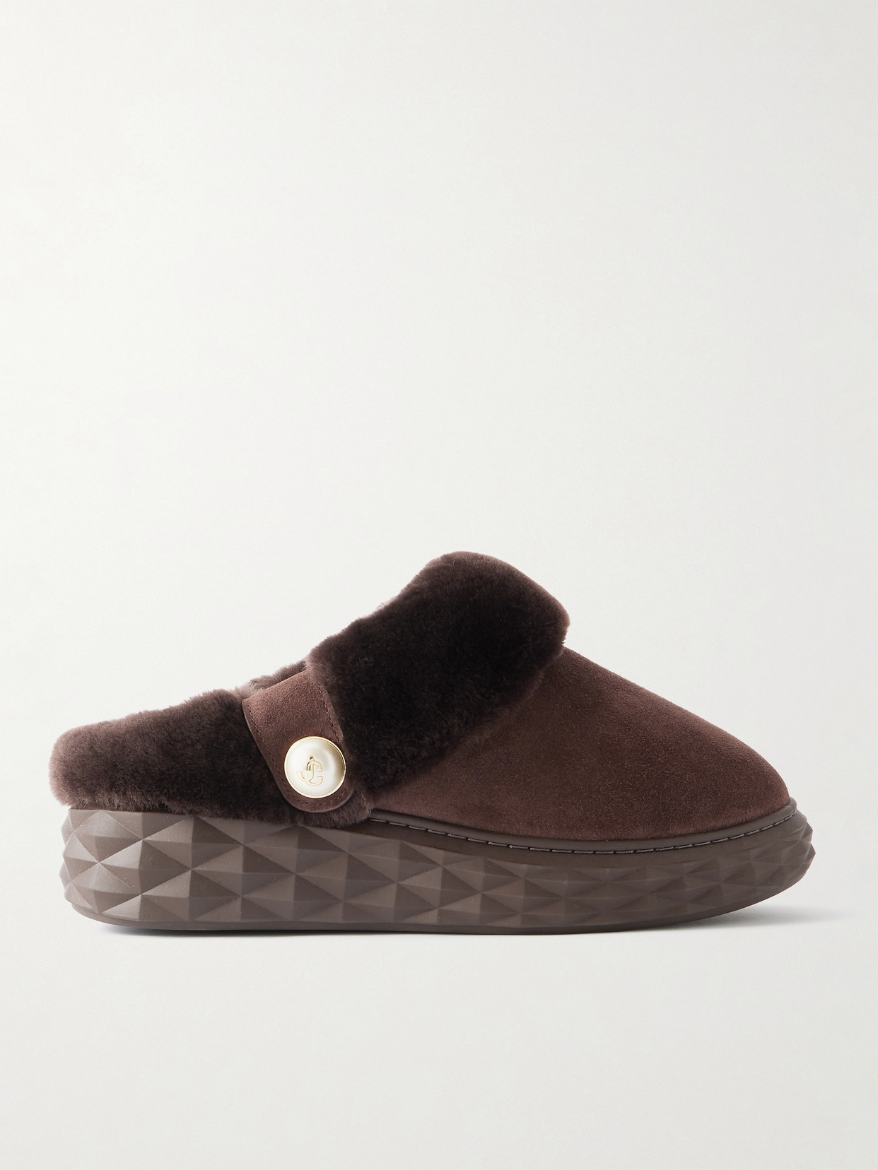 Jimmy Choo Diamond Shearling Mules In Brown