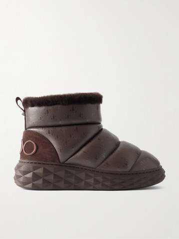JIMMY CHOO Xan shearling-lined quilted logo-embossed leather boots