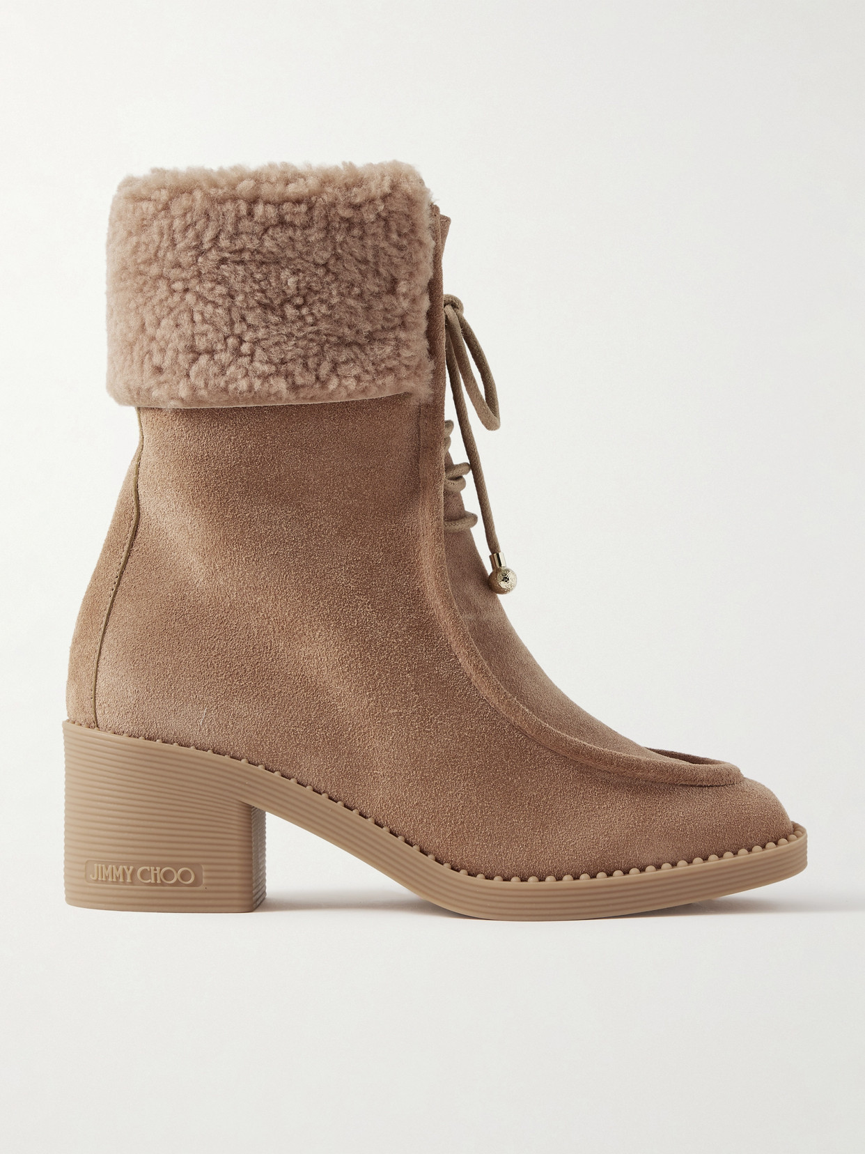 Jimmy Choo Hali 60 Shearling-trimmed Suede Ankle Boots In Brown