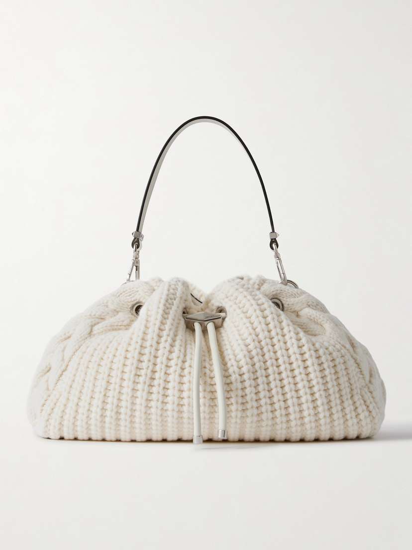 Jimmy Choo Bon Bon Cinch Medium Leather-trimmed Cable-knit Wool Shoulder Bag