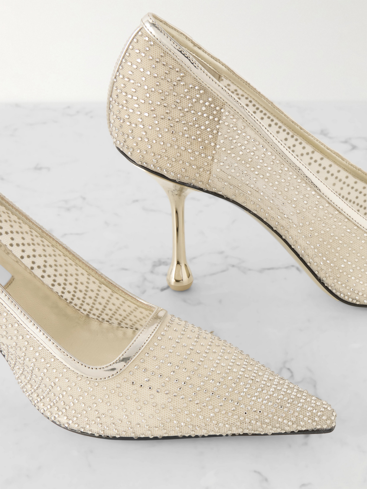 Ixia 80 Mirrored Leather-Trimmed Crystal-Embellished Pumps