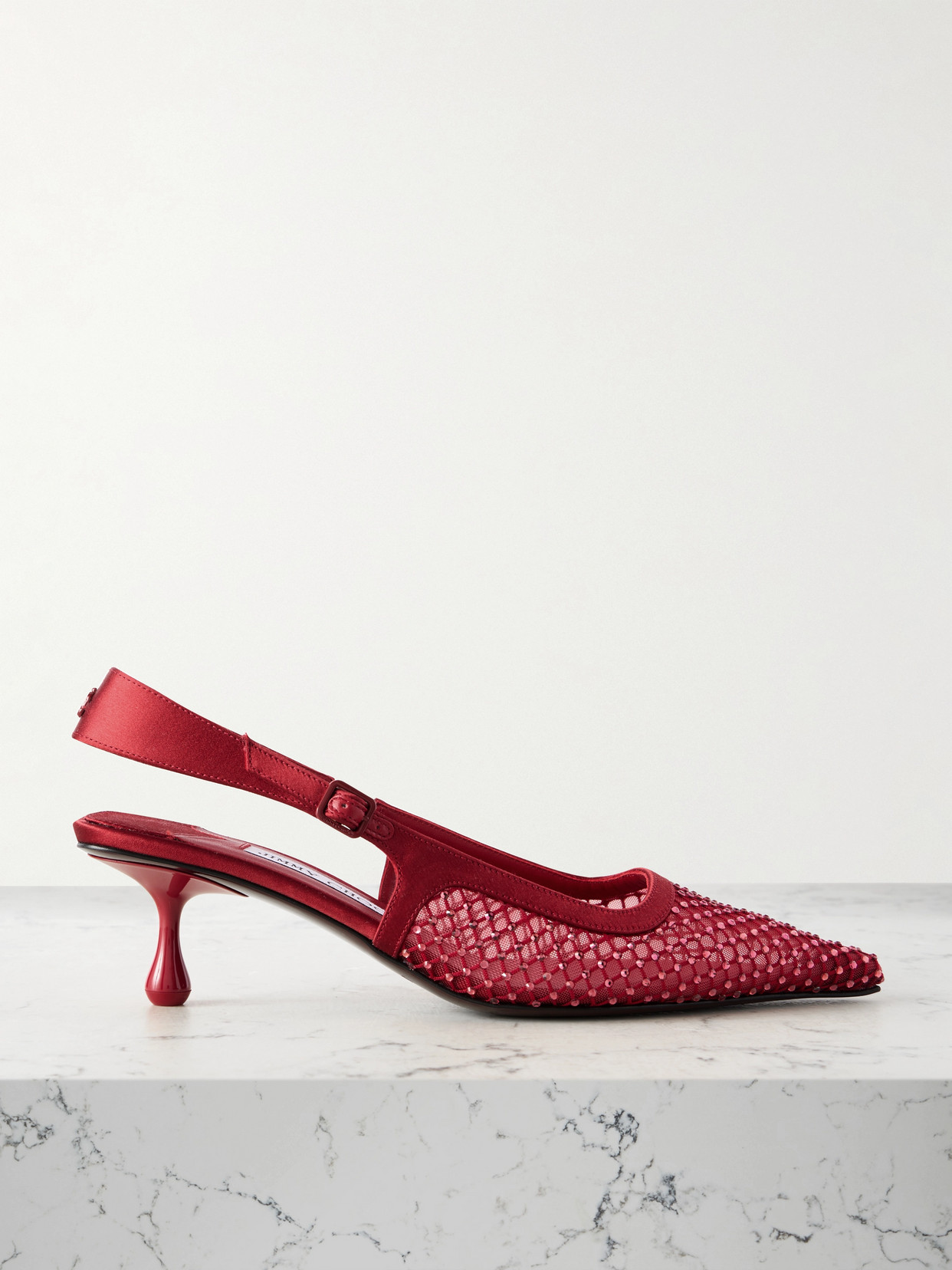 Jimmy Choo Amel 50 Crystal-embellished Mesh And Satin Slingback Pumps In Multi