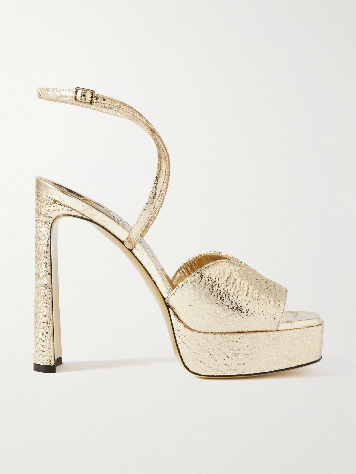Jimmy Choo Karli 125 Metallic Textured-leather Platform Sandals In Black