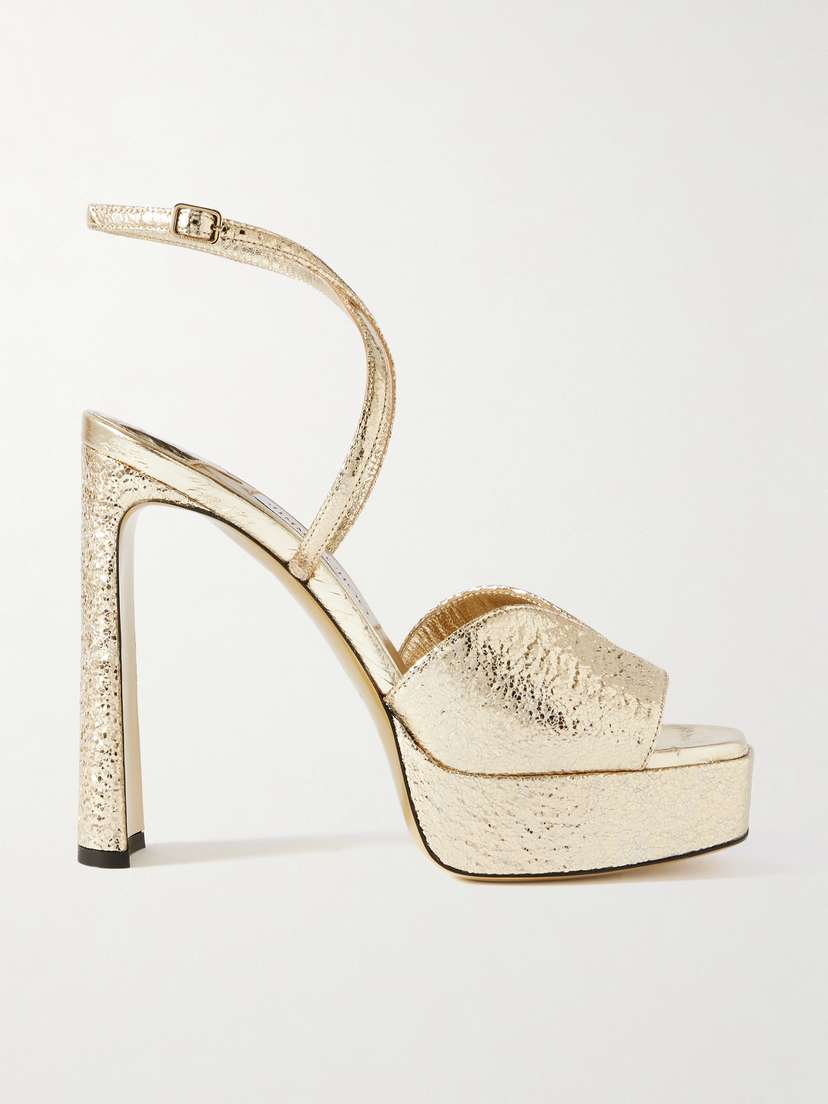 Jimmy Choo Karli 125 Metallic Textured-leather Platform Sandals