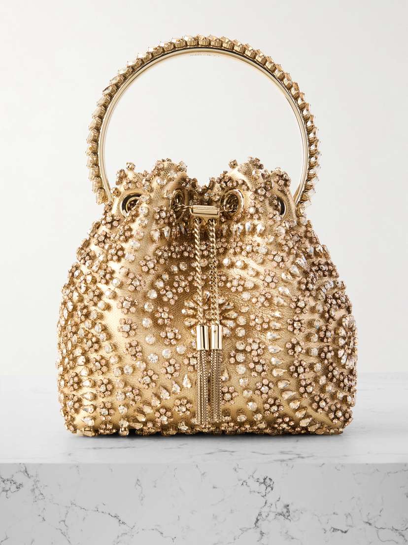 Jimmy Choo Bon Bon Crystal-embellished Satin Bucket Bag