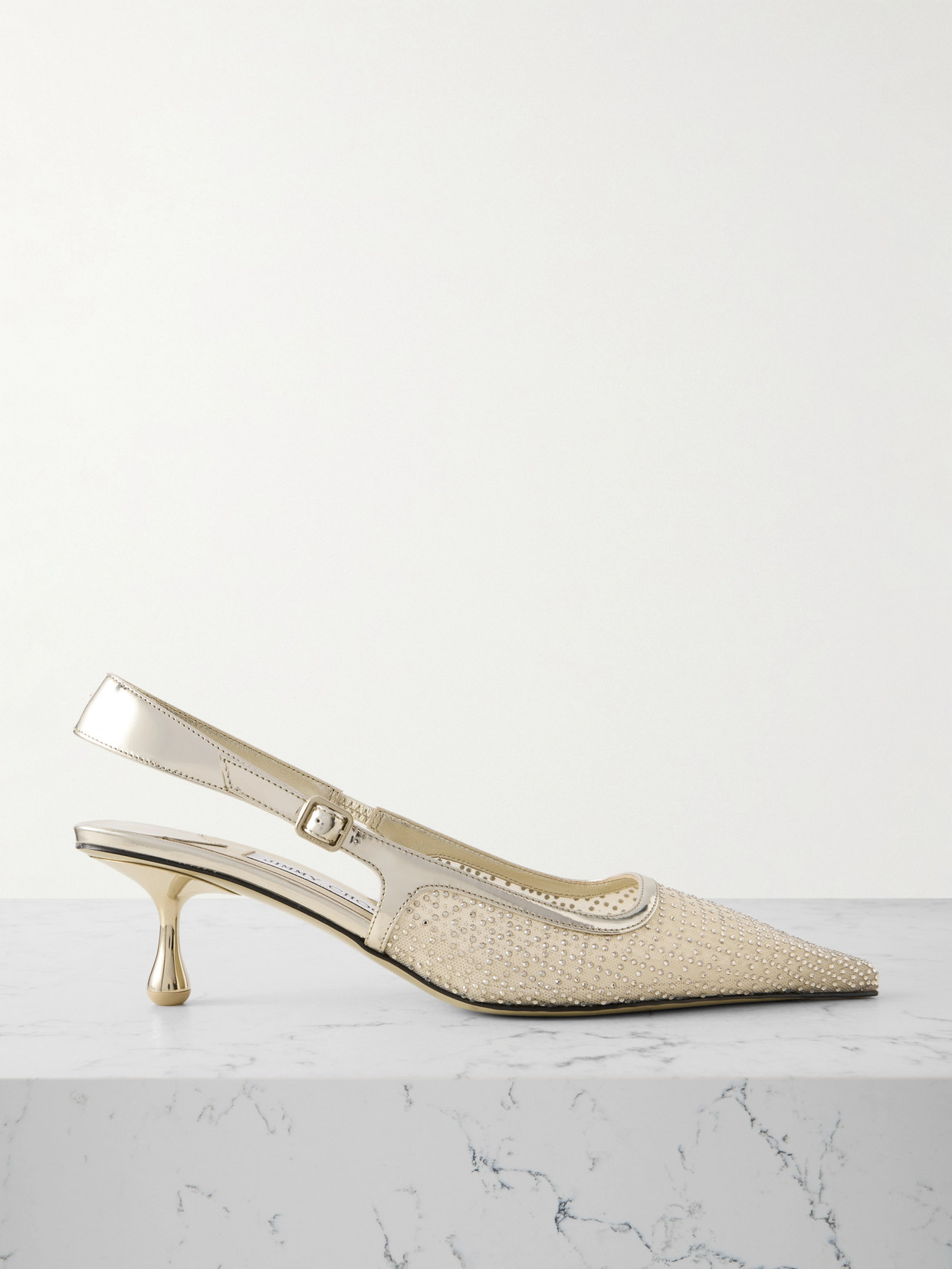 Jimmy Choo Amel 50 Mirrored Leather-trimmed Crystal-embellished Mesh Slingback Pumps In Animal Print