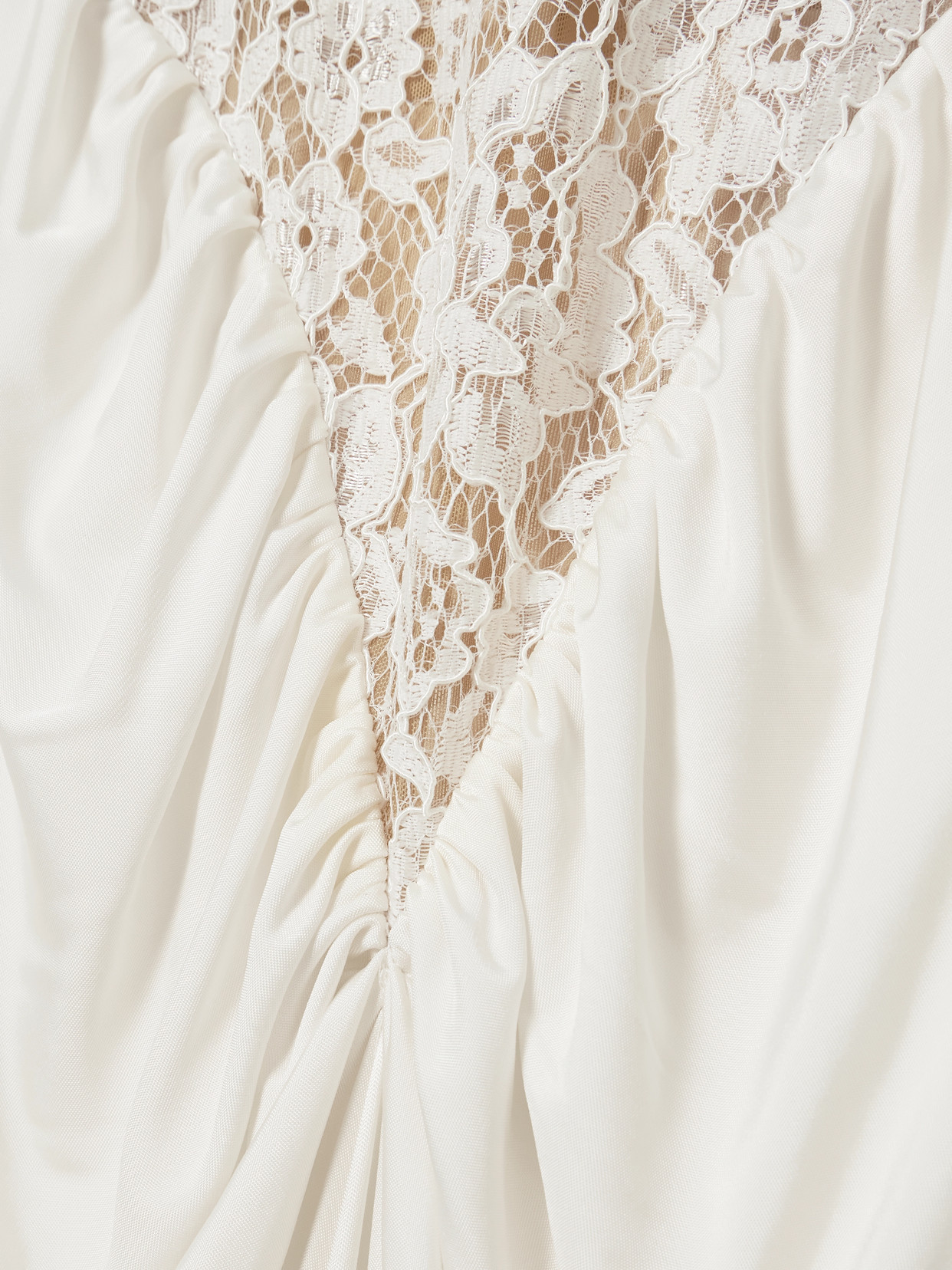 The New Arrivals Ilkyaz Ozel Cass Gathered Lace-trimmed Satin-jersey Halterneck Gown