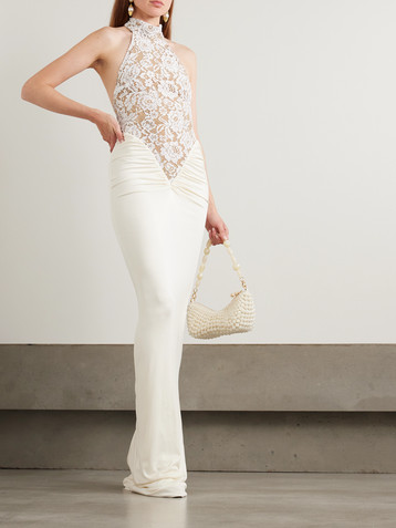 Rabanne - Lace-trimmed silk-satin maxi dress | Plush Rabanne - Lace-trimmed silk-satin maxi dress | Plush