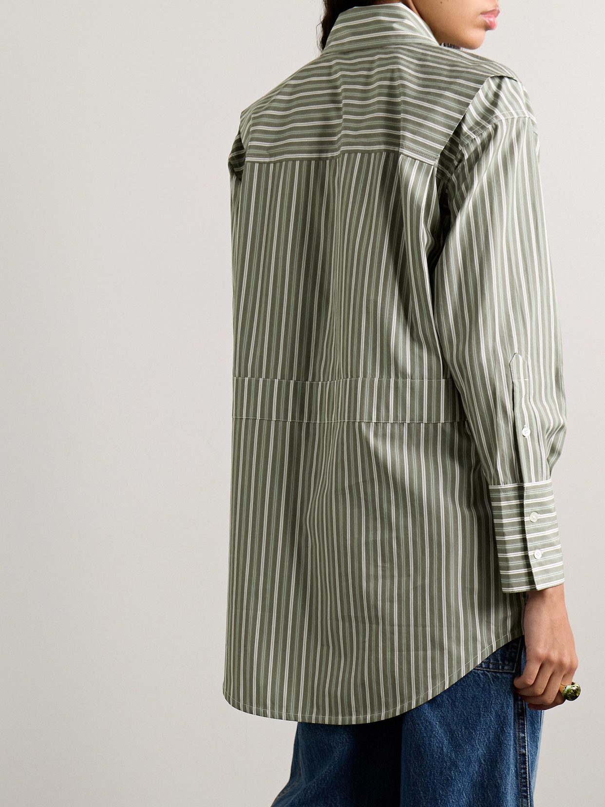 Co Oversized Striped Tton-poplin Shirt In Green