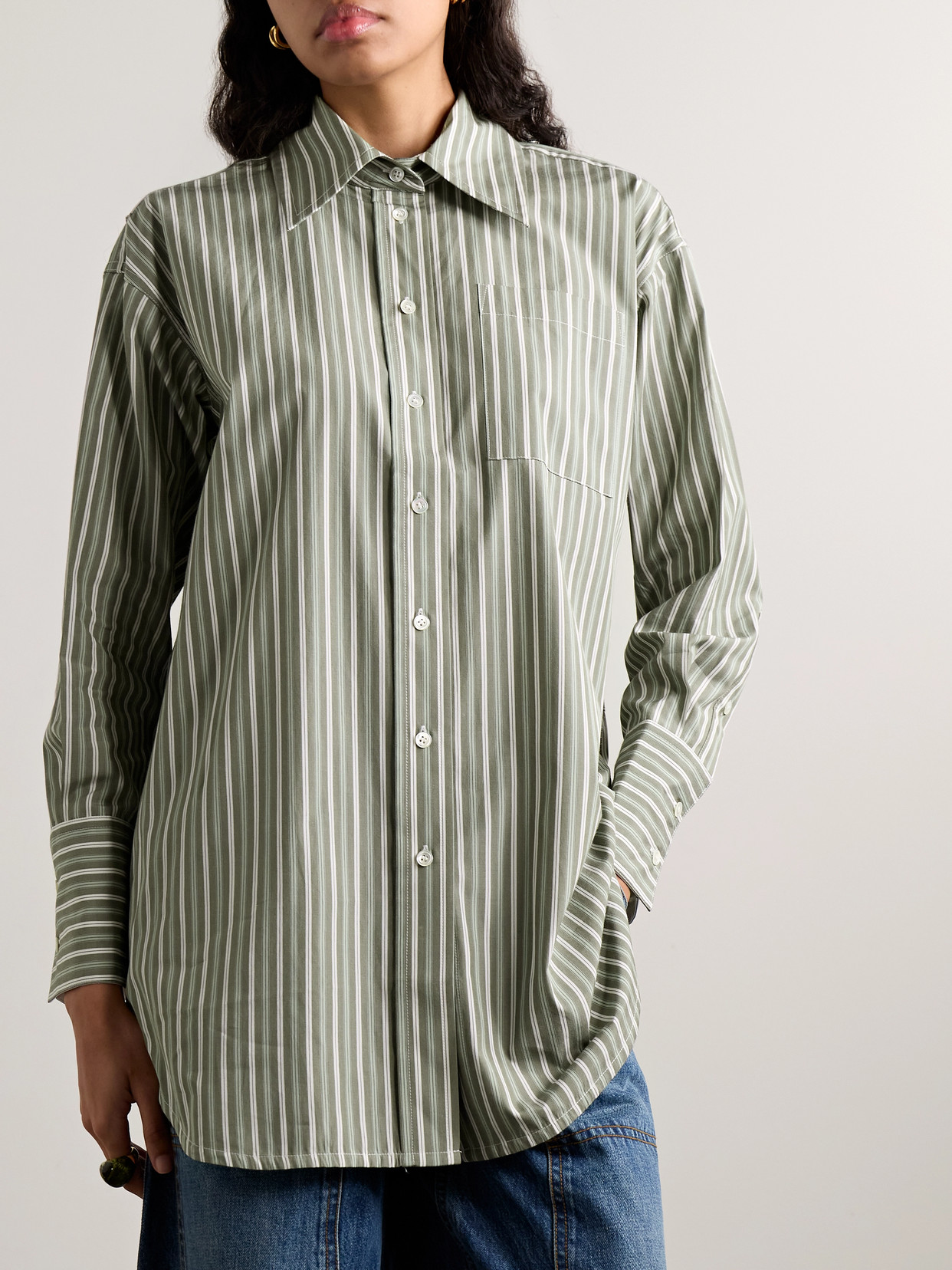 Co Oversized Striped Tton-poplin Shirt In Green