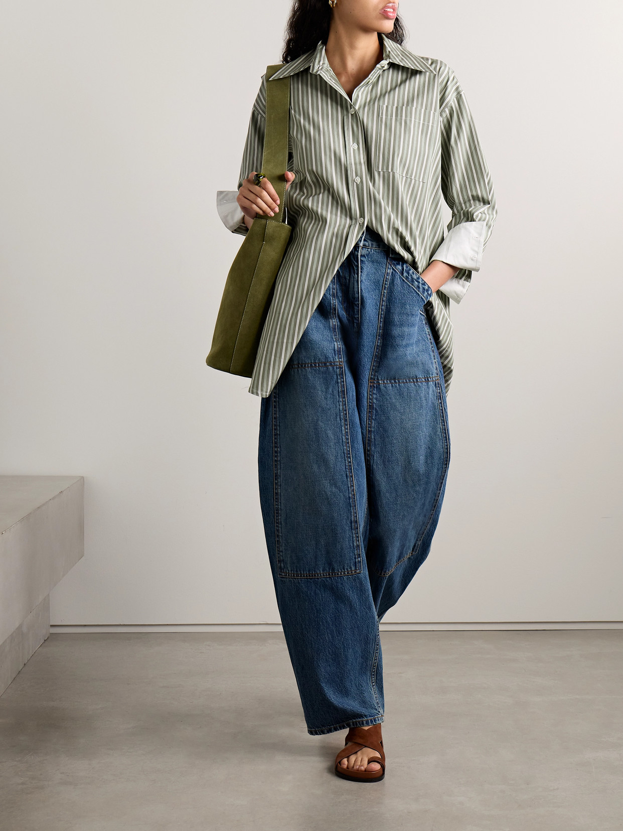 Co Oversized Striped Tton-poplin Shirt In Green