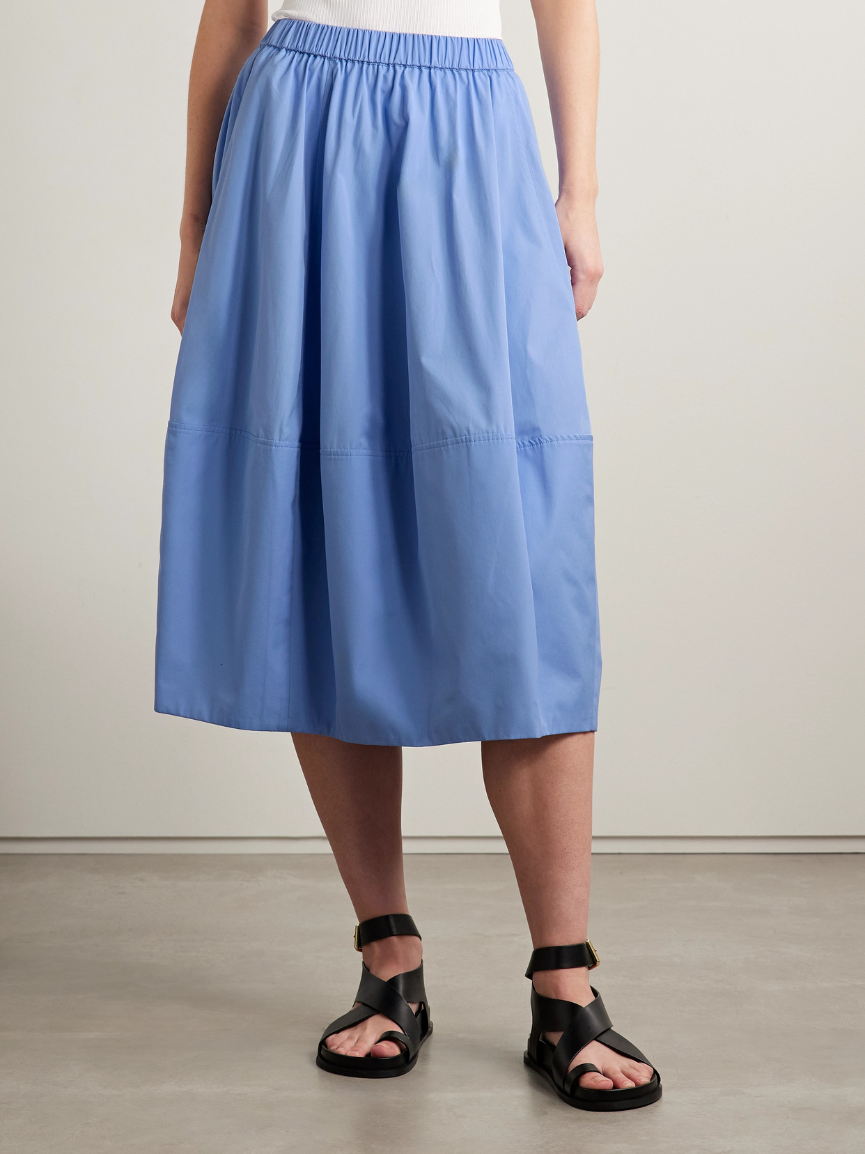 Co Paneled Tton-poplin Midi Skirt In Blue