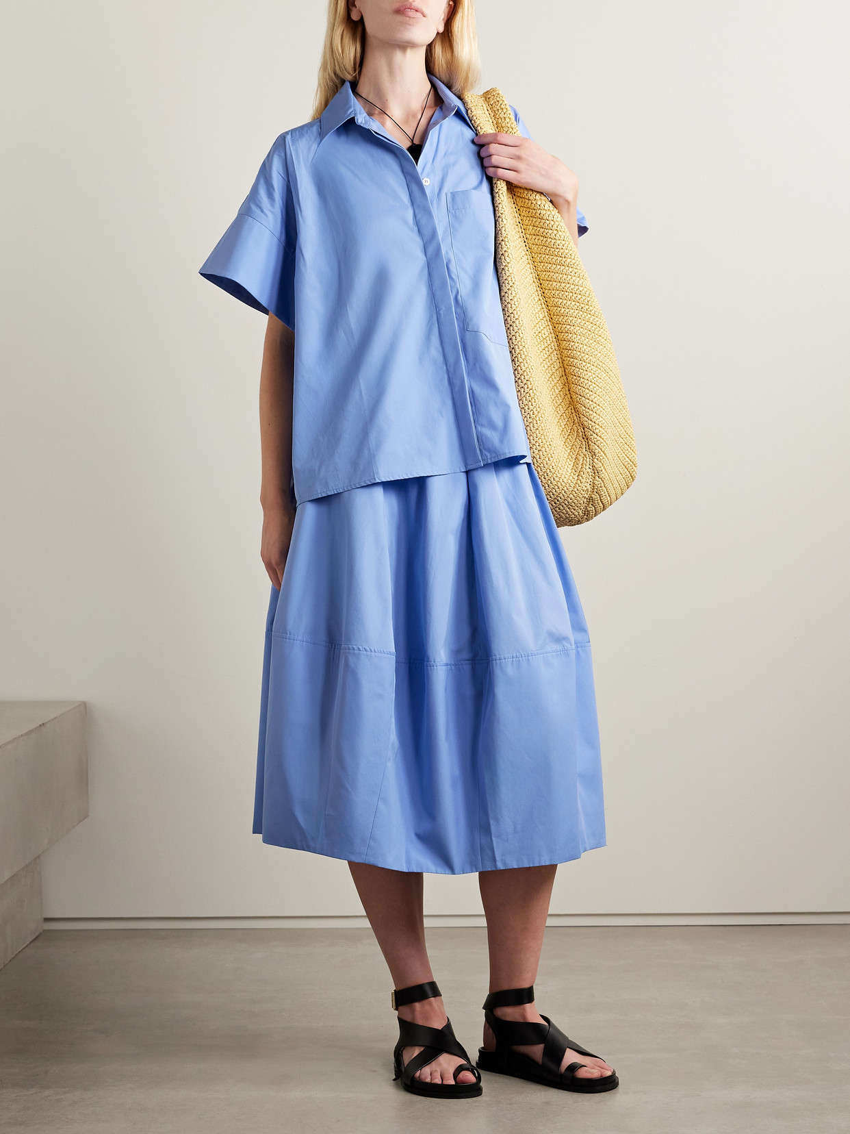 Co Paneled Tton-poplin Midi Skirt In Blue