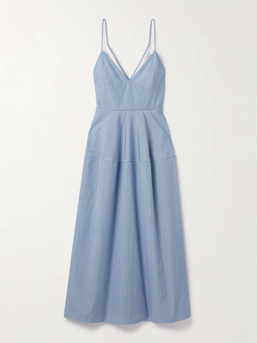 Co Basque Striped tton-poplin Midi Dress