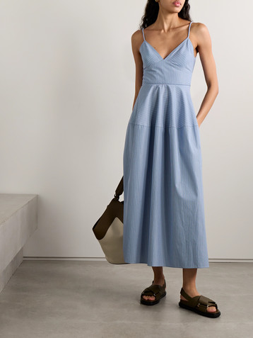 CO Basque striped cotton-poplin midi dress